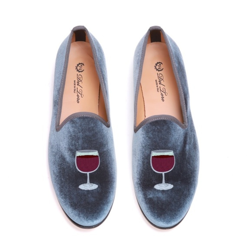 Del Toro X Moda Operandi Tipsy loafers velvet wine glass embroidered shoes 11